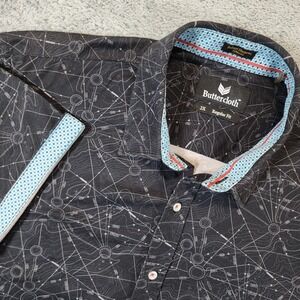 Buttercloth Shirt Men 2XL Black Geometric Flip Cuff Robert Herjavec Short Sleeve